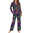 thumbnail image 2 of FOR U DESIGNS Hippie Mushroom Womens 2 Piece Button Up Pajama Sets Button Down Nightwear Size XS Sleepwear Long Sleeve Pants and V-neck Tops for Women Winter, 2 of 7