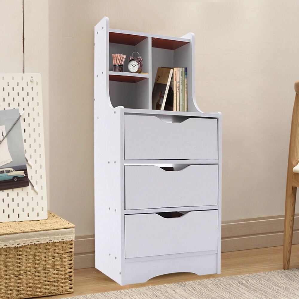 Modern Tall Nightstand 3 Drawers Bedside Table Wooden Bedroom Furniture Storage Cabinet