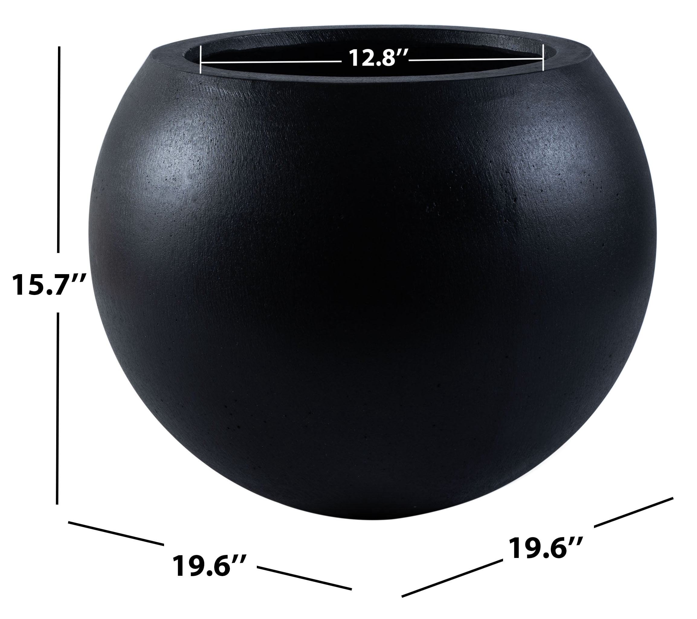 Safavieh Kenslia 24" x 24" x 20" Round Black Concrete Ficonstone Contemporary Plant Planter with Weather-Resistant
