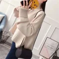 thumbnail image 4 of Suéter de punto grueso de cuello alto rojo rosa beige para mujer Otoño Invierno manga larga jersey de punto jersey de cuello alto jersey de mujer, 4 of 5