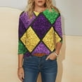 thumbnail image 3 of Gamivast Women Carnival Tops Plus Size 3/4 Sleeve Crewneck Blouses Cute Mask Graphic Drop Shoulder Dressy Shirts Holiday Mardi Gras Outfits 2026, 3 of 5