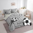 thumbnail image 2 of Castle Fairy Soccer Court Queen Bedding 7pcs, Stars Ball Print Bedding Comforter Set Queen, Black Gray,Grey Reversible, 2 of 7