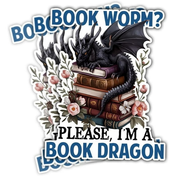 (3PCs) Bookworm Please I Am A Book Dragon Sticker, Fantasy Book Stickers for Kindle Adult, Bookworm Stickers, Dragon Sticker, Book Worm Gifts - Stickers for Laptop Water Bottle Phone Car Helmet 3"