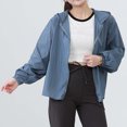 thumbnail image 7 of Puntoco Women's Lightweight Hooded Windbreaker Jacket, Long Sleeve Zip-Up Casual Outerwear, Breathable Solid Color Coat with Pockets Sky Blue-H XL, 7 of 7