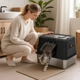 thumbnail image 4 of Enclosed Cat Litter Box, Stainless Steel Base Anti-Urine Leakage Non-Sticky Dual Entry Top and Front Door for Pets (Black), 4 of 7
