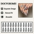 thumbnail image 2 of Grey Press on Nails Long Coffin Cat Eye Fake Nails with Glitter Design Full Cover Shiny Glossy Solid Color False Artificial Acrylic Stick on Nails Glue on Nails for Women 24Pcs Cat Eye Long Coffin, 2 of 5