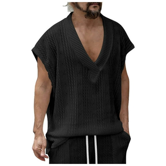 Bcfgryg Men's Vest Top V Neck Loose Jacquard Knit Sleeveless Casual Vest Men's Sleeveless Jacket Vest