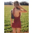 thumbnail image 2 of Burgundy Polka Dot V-Neck Halter Mini Dress For Women, Casual Summer Party, 2 of 6