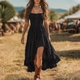 thumbnail image 3 of Iyufng Womens Solid Color Ruffled Spaghetti Straps Dresses Sleeveless Fitted Pleated Casual Dress, 3 of 6