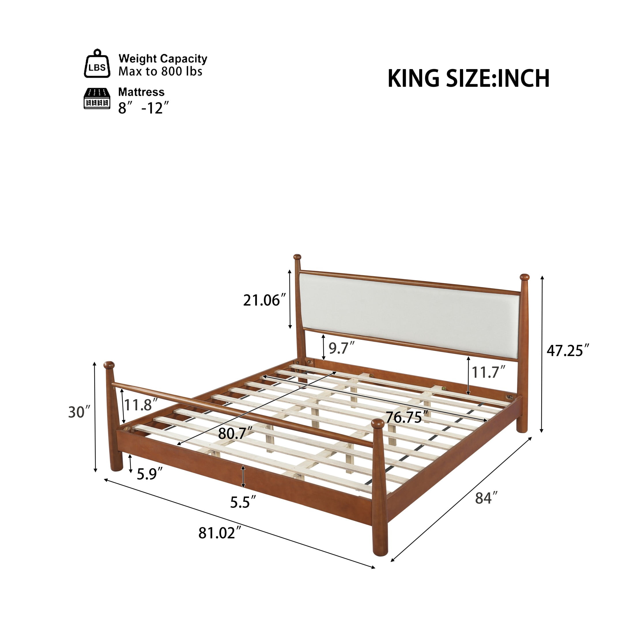Christopher Knight Home King Size Traditional Bed Frame with Upholstered Headboard, Walnut+Beige