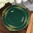 thumbnail image 1 of YOPTOP 10 Pack | Clear/Gold Baroque 8” Round Plastic Dessert Salad Plates  Disposable Tableware with Leaf Embossed Gold Rim,huntergreen,8", 1 of 11