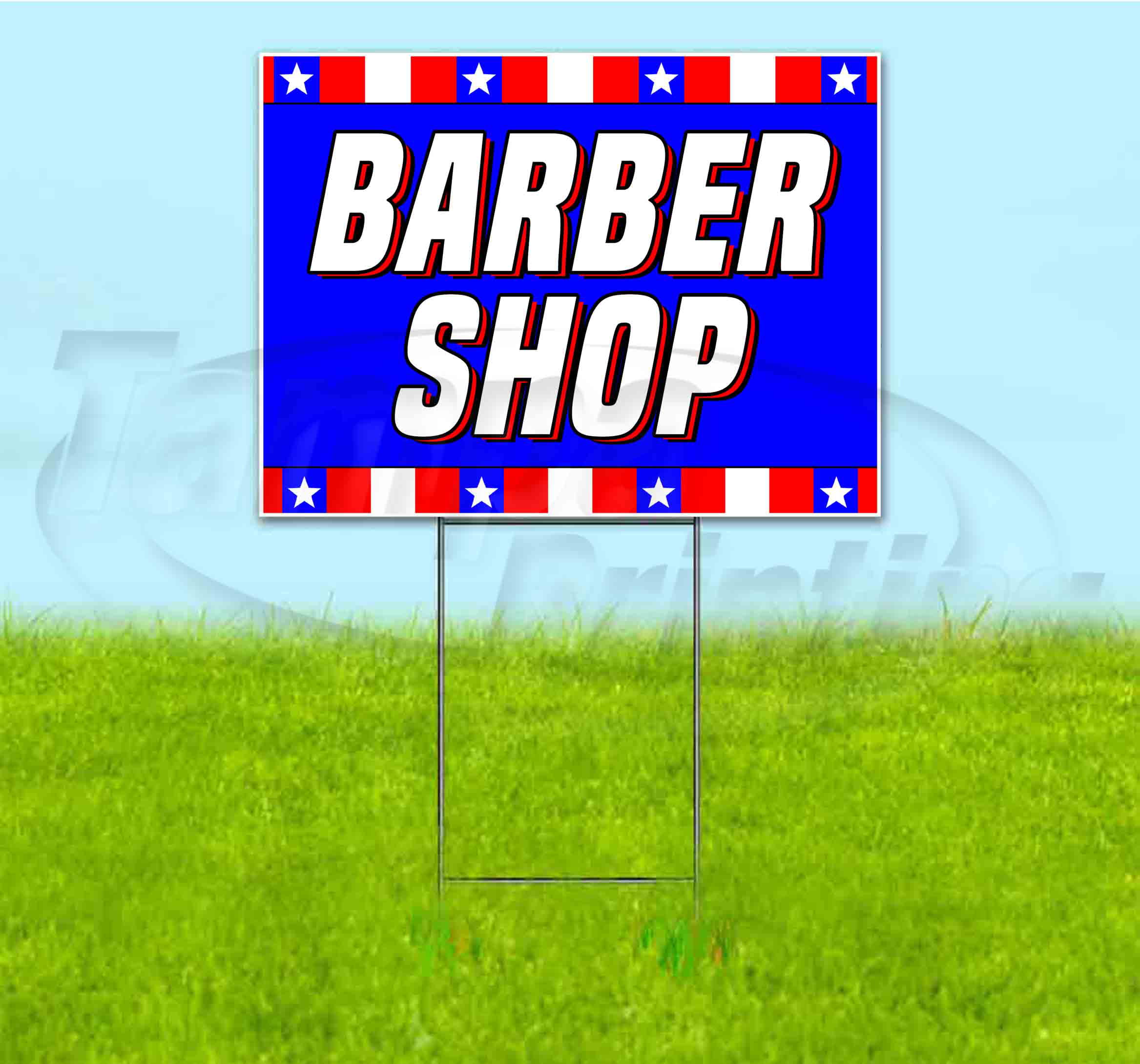 Barber Shop Open Blue Red Corrugated Plastic Yard Sign /Free Stakes 
