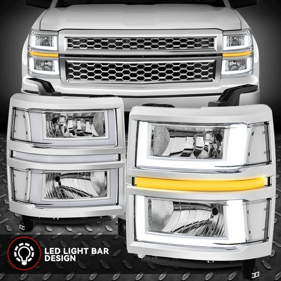 Nuvision for 14-15 Silverado 1500 U-LED DRL Sequential Signal Headlights Chrome/Clear