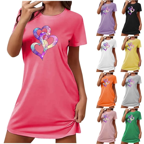 Womens Nightgown Soft Cotton Sleep Shirts Casual Loose Women's Fashion Print Medium Length Dress Women's Oversized Short Nightgown Fashion Chest Print Short Sleeve Nightdress Orange M