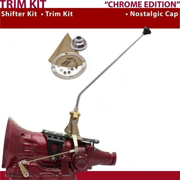 American Shifter 518 Shifter Kit 16 in. Trim Kit Chrome Dual Shift Cap Tan Boot Ringed Knob for CE745