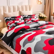 NTBED Red Camouflage Bedding Set Colorful Queen Comforter Set for Kids Teens Bed in a Bag