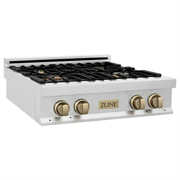 ZLINE 30 in. Autograph Edition Rangetop in DuraSnow Stainless Steel with Champagne Bronze Accents (RTSZ-30-CB)