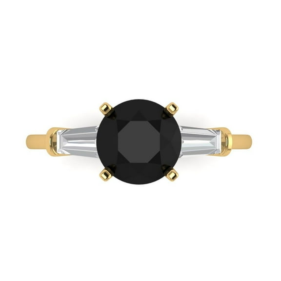 Three-Stone Engagement Ring for Women - 2ct Natural Onyx in 14K Yellow Gold Promise Ring
