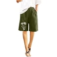 thumbnail image 6 of Lenpel Women's Bermuda Shorts Summer Casual Elastic High Waisted Printed Knee Length Shorts Wide Leg Beach Shorts with Pockets, 6 of 7