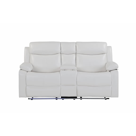 Blanche White Console Reclining Loveseat with LED Lights and Speakers