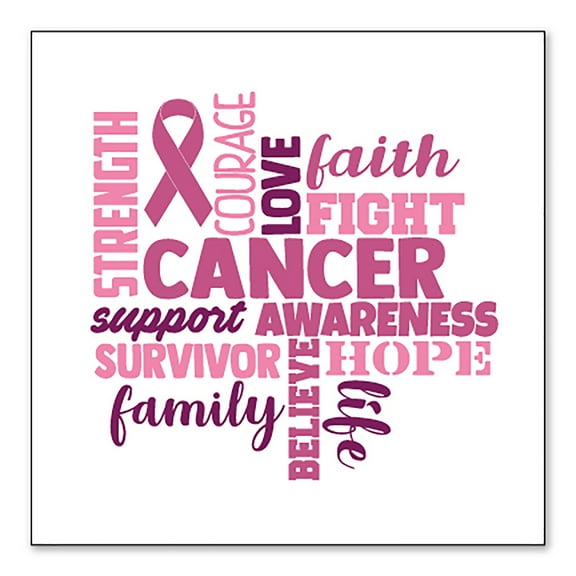 Distinctink Custom Bumper Sticker - 4" x 4" Decorative Decal - White Background - Pink Ribbon Cancer - Word Art