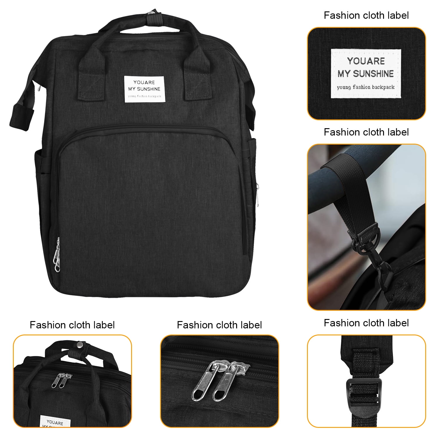 Diaper Bag Backpack,Multifunction Diaper Bag Backpack with Changing Station,Foldable Crib&Insulated Milk Bottle Pocket Large Capacity Baby Nappy Changing Bag Travel Backpack w/ Stroller Straps,Black