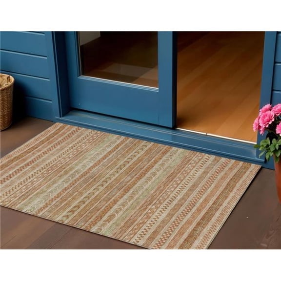 HomeRoots 615386 3 x 5 ft. Terra Cotta & Rust Striped Washable Indoor & Outdoor Rectangle Area Rug