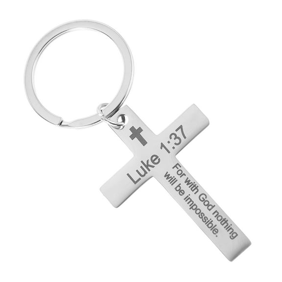 Masteelf Engraved Cross Keychain Stainless Steel Pendant Retro Keychain Stylish Cross Key Ring For Bag Purse Car Keys Christian Keychain For Men And Women