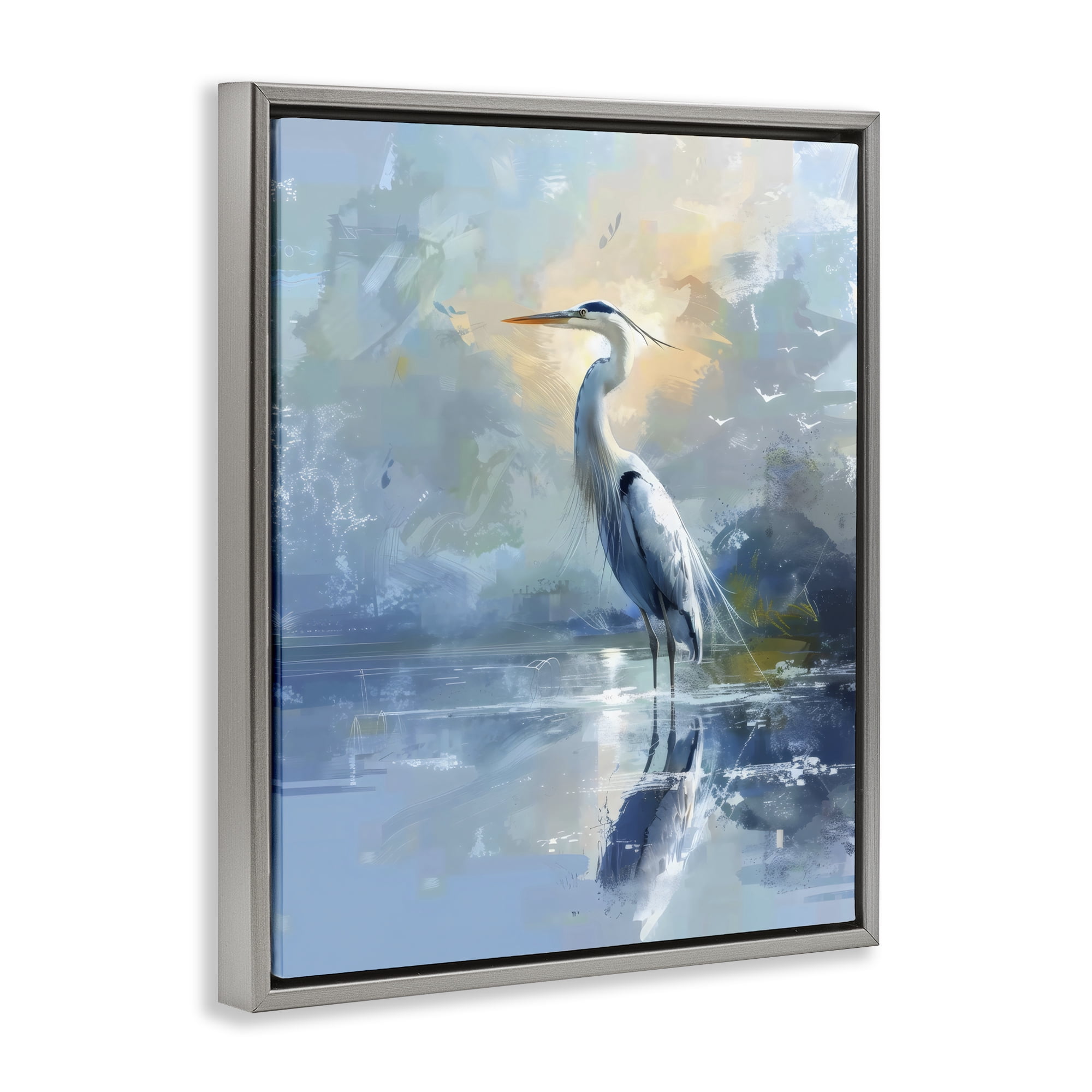 Stupell Industries Tranquil Heron with Dawn Glow Gray Framed Floater Canvas Wall Art, design by Creative Studio