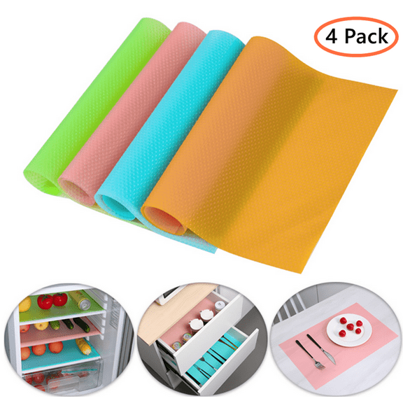 Refrigerator Liners for Shelves (4 Pack) - Refrigerator Shelf Liners for Glass Shelves Protect Against Spills - Multi-Use Shelf & Fridge Liners - BPA Free (Green/Blue/Pink/Orange)