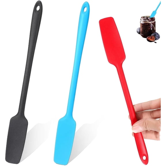 Silicone Jar Spatulas with Long Handle,Bexikou 3 Pack Jam Spreader Rubber Spatula,Heat Resistant Non-Stick Silicone Scraper Small Spatulas for Baking and Cake Icing Kitchen Use