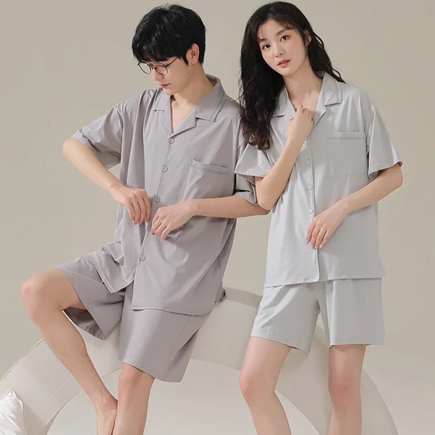 Conjunto de pijama de verano para Hombre y Mujer, ropa de dormir con Top corto, pantalones cortos, cárdigan, novedad de 2023