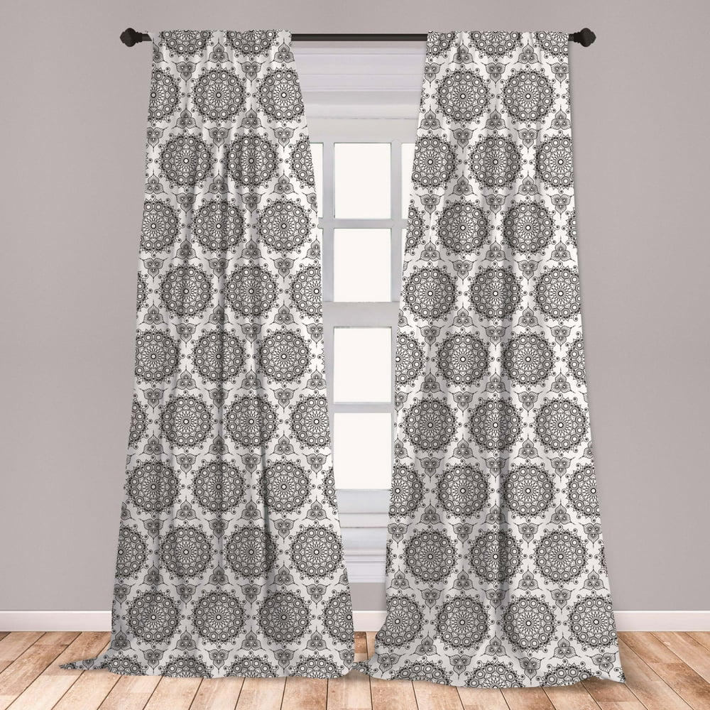 Tribal Curtains 2 Panels Set, South Eastern Folklore Design with