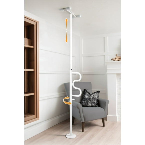 Stander Wonder Pole HD, Heavy Duty Security Pole and Curve Grab Bar, Bariatric Bathroom Safety Rail for Elderly, Tension Mounted Floor to Ceiling Safety Assist Handle for Seniors, Supports 400 lbs