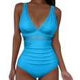 thumbnail image 2 of Ecqkame Women's New One Piece Swimsuit Fashion Solid Color Bathing Suits Tummy Control Mesh Sheer Tankini Swimsuit Sky Blue XL, 2 of 8