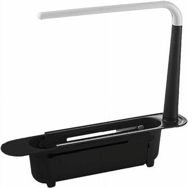 Soporte para esponja para fregadero de cocina, Organizador para fregadero, Soporte telescópico para esponja para almacenamiento en el fregadero, Adecuado para fregadero de 32-45 cm Negro