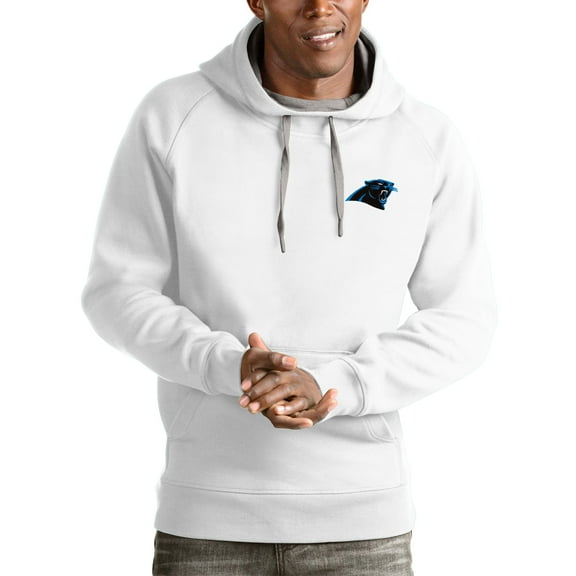 Men's Antigua White Carolina Panthers Logo Victory Pullover Hoodie