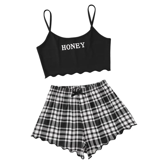 Inadays Women Camisole Pajamas Sets Strap Short Sets Tops Pants Sleepwear 2Pcs Nightwear Female S-XL