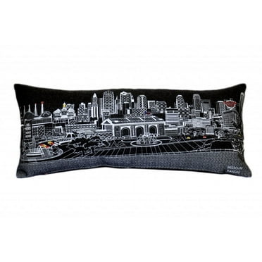 35" Black Kansas City Nighttime Skyline Lumbar Decorative Pillow
