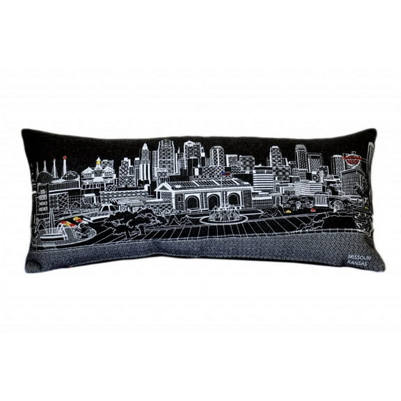 35" Black Kansas City Nighttime Skyline Lumbar Decorative Pillow