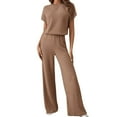 thumbnail image 3 of Bmisegm Womens Pant Suits Women's Two Piece Outfits Crew Neck Slit Hem Blouses Women Pants Sets Khaki L, 3 of 7
