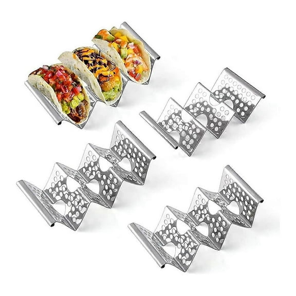 Taco Holders, 4-Pack Stainless Steel Holders with Handles, Taco Tray Holds 3 Tacos, Taco Holders
