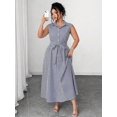 thumbnail image 4 of Plus-Size Women's Sleeveless Striped Midi Dress with Tie Waist and Pockets, 4 of 5
