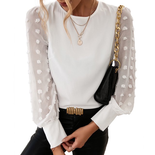 Camisa de Cuello Minnieouse para Mujer Estilo Informal Color Sólido Blanco S AP013881-05