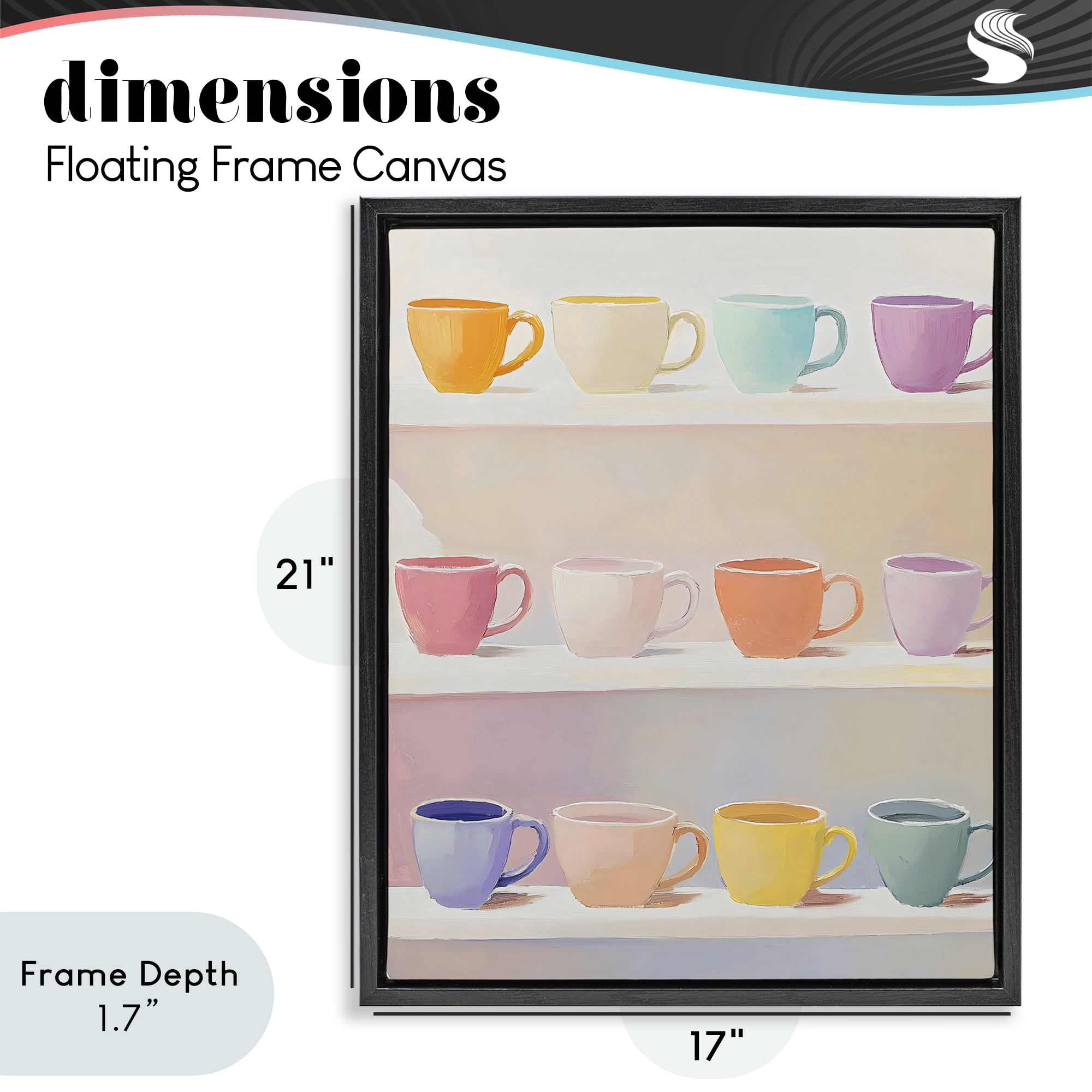 Stupell Industries Rows of Pastel Teacups Black Framed Floater Canvas Wall Art, design by The Prints Vibe