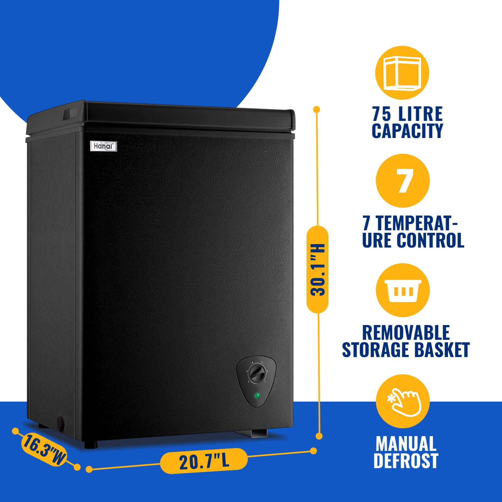 WANAI 3.5 Cu.ft Compact Freezer, Fast Cooling, Top Door Design, Energy-Efficient Deep Freezer Black