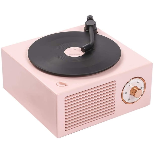 Altavoz inalámbrico Mini altavoz Bluetooth retro con forma de disco de vinilo atómico, reproductor de música giratorio portátil con mejora de graves, compatible con tarjeta TF/control de perilla AUX
