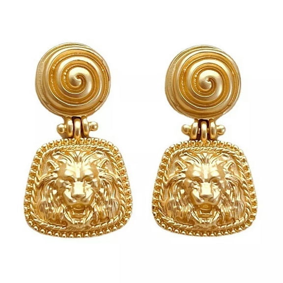 GKNET Vintage Lion Head Door Knocker Matte Gold Tone Pierced Post Dangle Drop Earrings