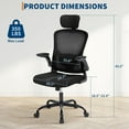 thumbnail image 2 of Mesh Office Chair with Flip-Up Armrests, Ergonomic Swivel  Computer Desk Chair, Adjustable Lumbar Support and Headrest, for Home & Office, Black, 2 of 7