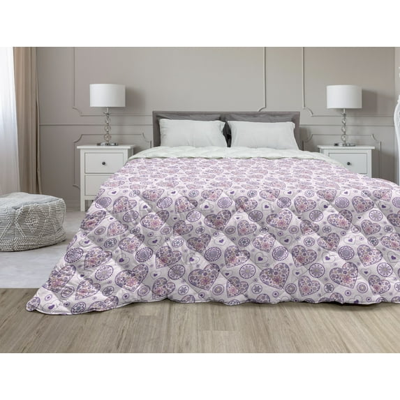 Valentines Down Alternative Comforter, Sketch Drawing Style Hearts in Red and Pink Pattern for Romantic Couples, Microfiber Quilt for All Season, 5 Sizes, Ruby Pink White, by Ambesonne